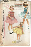 Simplicity 1863: 1950s Uncut Baby Girls Smocked Dress Sz 3 Vintage Sewing Pattern