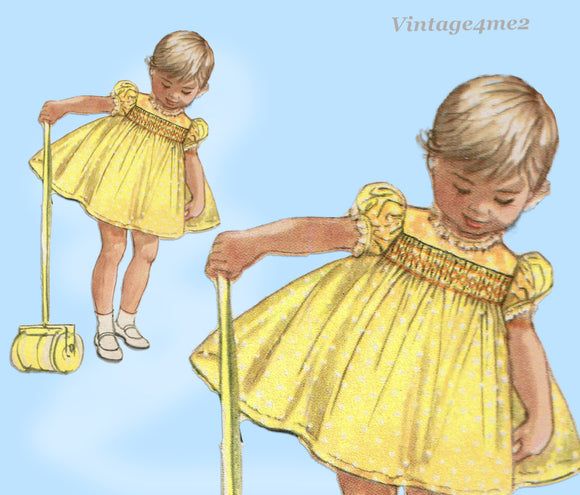 Simplicity 1863: 1950s Uncut Baby Girls Smocked Dress Sz 3 Vintage Sewing Pattern