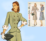 1940s Vintage Simplicity Sewing Pattern 1866 Misses Double Breasted Peplum Suit 32B