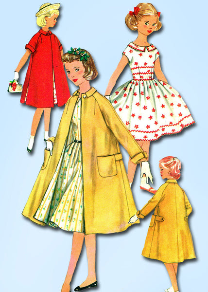 1950s Vintage Simplicity Sewing Pattern 1934 Little Girls Dress and Coat Size 7