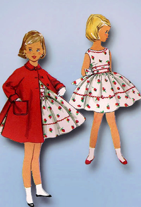 1950s Vintage Simplicity Sewing Pattern 1936 Toddler Girls Dress and Coat Size 5