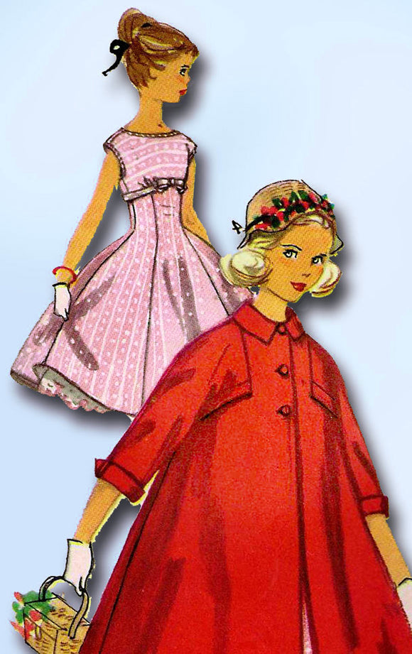 1950s Original Vintage Simplicity Pattern 1940 Uncut Girls Party Dress & Coat 10