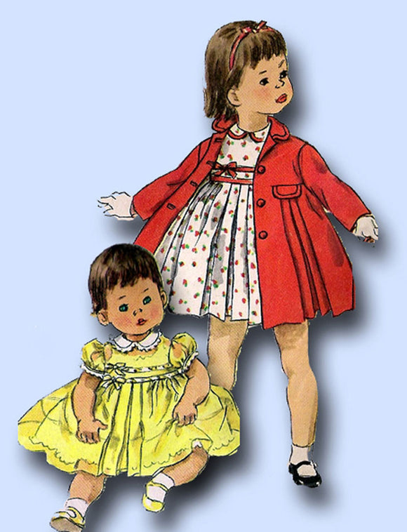 1950s Vintage Simplicity Sewing Pattern 1941 Baby Girls Dress and Coat Size 1