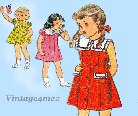 Simplicity 1946: 1940s Easy Baby Girls Sailor Dress Sz 2 Vintage Sewing Pattern