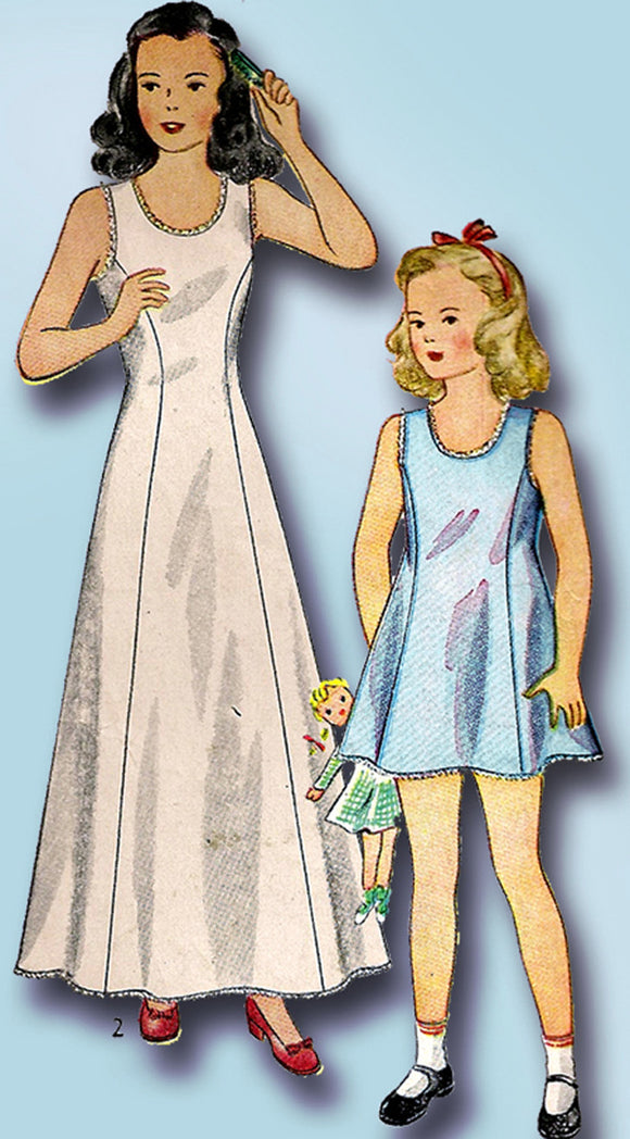 1940s Vintage Simplicity Sewing Pattern 1958 Little Girls Princess Slip Size 10