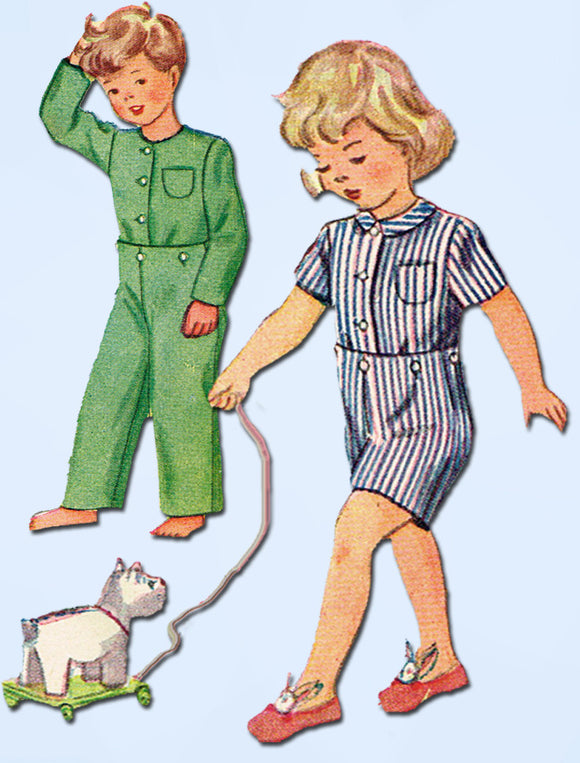 1940s Vintage Simplicity Sewing Pattern 2040 Baby Girls & Boys Pajamas Size 1