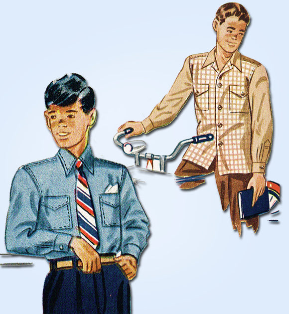 1940s Vintage Simplicity Sewing Pattern 2049 Classic Little Boys Shirt Size 10