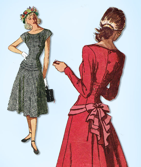 1940s Original Vintage Simplicity Pattern 2099 Teen Misses Bustle Back Dress 29B