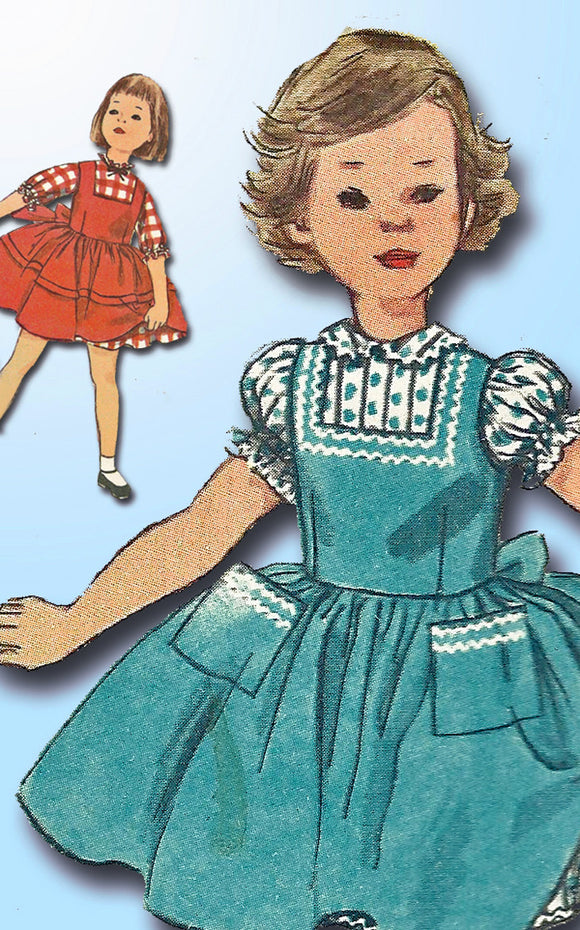 1950s Vintage Simplicity Sewing Pattern 2160 Toddler Girls Dress Jumper Size 4