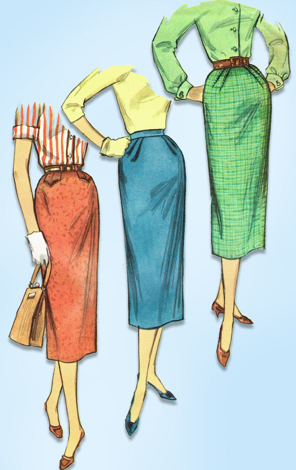 1950s Vintage Simplicity Sewing Pattern 2191 Easy Misses Slender Skirts Size 27W