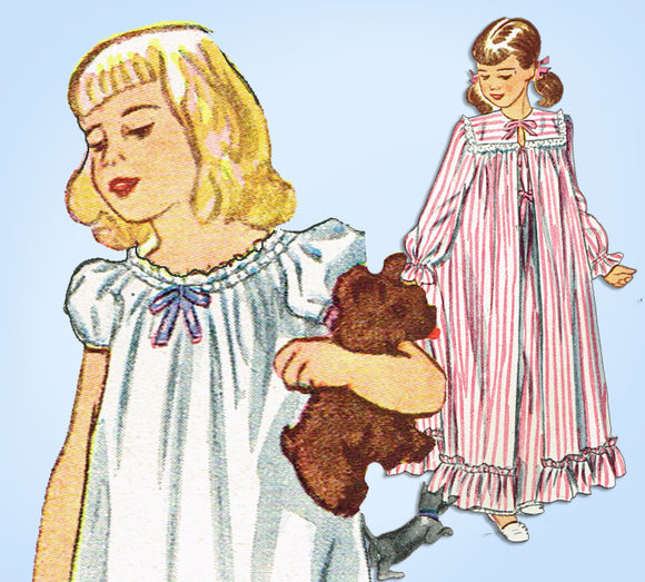 1940s Vintage Simplicity Sewing Pattern 2250 Toddler Girls Robe & Nighty Size 4