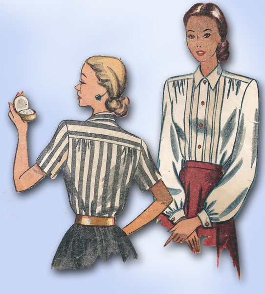 1940s Vintage Simplicity Sewing Pattern 2277 Easy Misses Tucked Blouse Sz 16 34 B