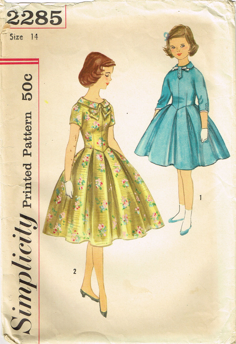 1950s Vintage Simplicity Sewing Pattern 2285 Teen Girls Party Dress 14 ...