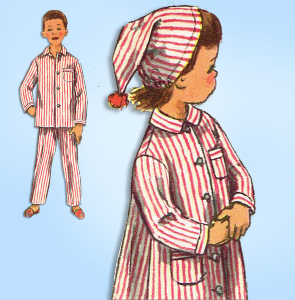 1950s Vintage Simplicity Sewing Pattern 2288 Toddlers Nightshirt Pjs & Cap Sz 2