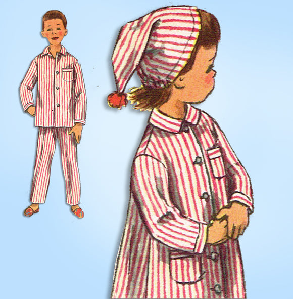 1950s Vintage Simplicity Sewing Pattern 2288 Toddlers Nightshirt Pjs & Cap Sz 5