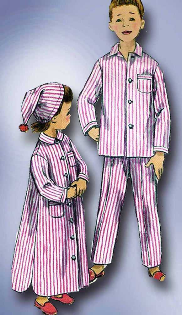 1950s Vintage Simplicity Sewing Pattern 2288 Toddlers Nightshirt Pjs & Cap Sz 4