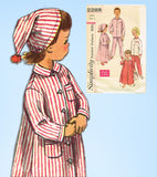 1950s Vintage Simplicity Sewing Pattern 2288 Toddlers Nightshirt Pjs & Cap Sz 5