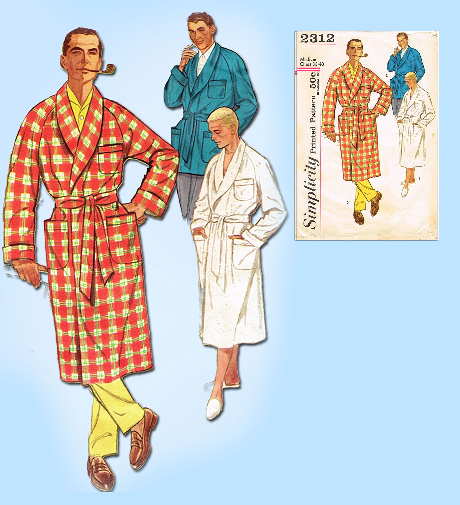 Simplicity 2312: 1950s Classic Men's Bathrobe Vintage Sewing Pattern –  Vintage4me2