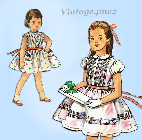 1950s Vintage Simplicity Sewing Pattern 2322 Cute Toddler Girls Tucked Dress Sz5