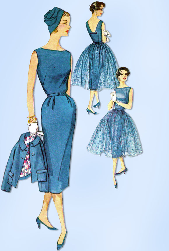 1950s Original Vintage Simplicity Pattern 2370 Easy Misses Cocktail Dress Sz 34B