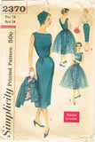 1950s Original Vintage Simplicity Pattern 2370 Easy Misses Cocktail Dress Sz 34B