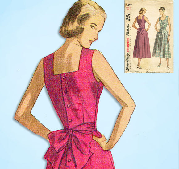 1940s Vintage Simplicity Sewing Pattern 2477 Misses Sweetheart Sun Dress Sz 38 B