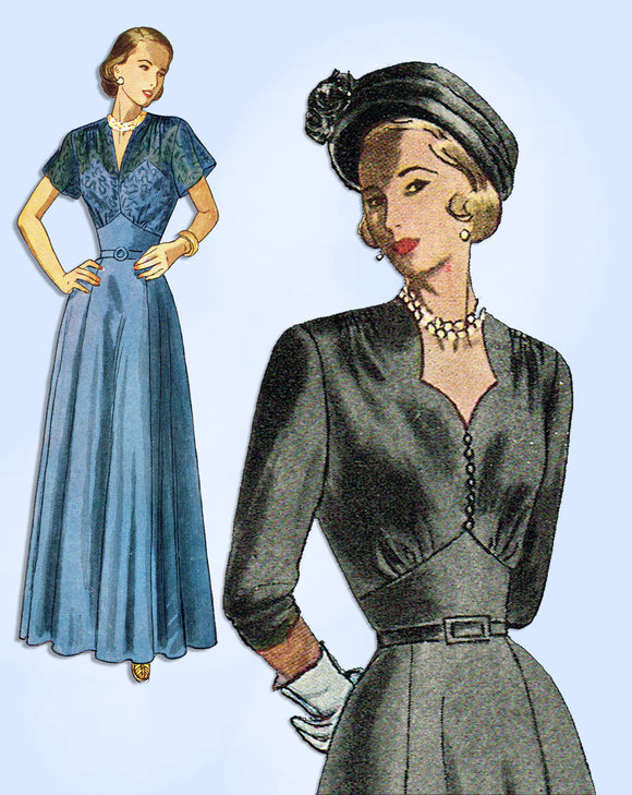 1940s Original Vintage Simplicity Pattern 2494 Uncut Misses Dress or Gown Size 38 Bust