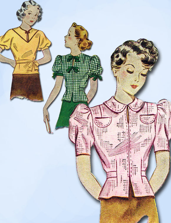 1930s Vintage Simplicity Sewing Pattern 2519 Stunning Misses Blouse Size 14 32 B - Vintage4me2