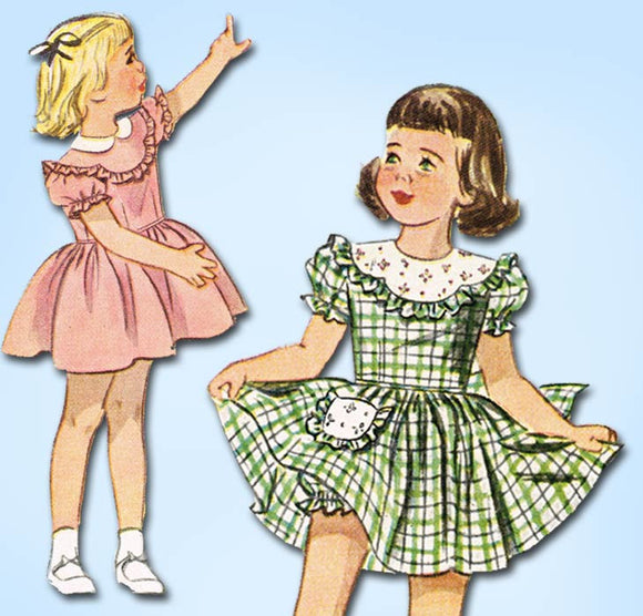 1940s Vintage Simplicity Sewing Pattern 2529 Toddler Girls Scalloped Dress Sz 2