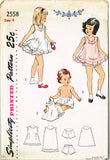 1940s Vintage Simplicity Sewing Pattern 2558 Uncut Toddler Girls Undies Set Sz 4