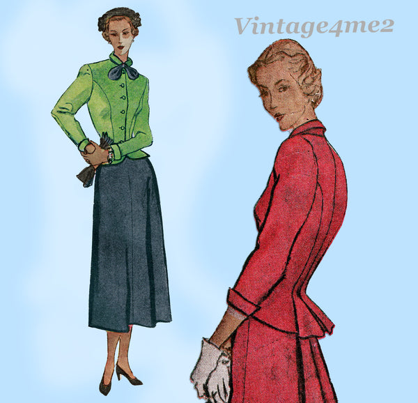 Simplicity 2605: 1940s Stunning Misses Peplum Suit Sz 34B Vintage Sewing Pattern