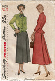 Simplicity 2605: 1940s Stunning Misses Peplum Suit Sz 34B Vintage Sewing Pattern