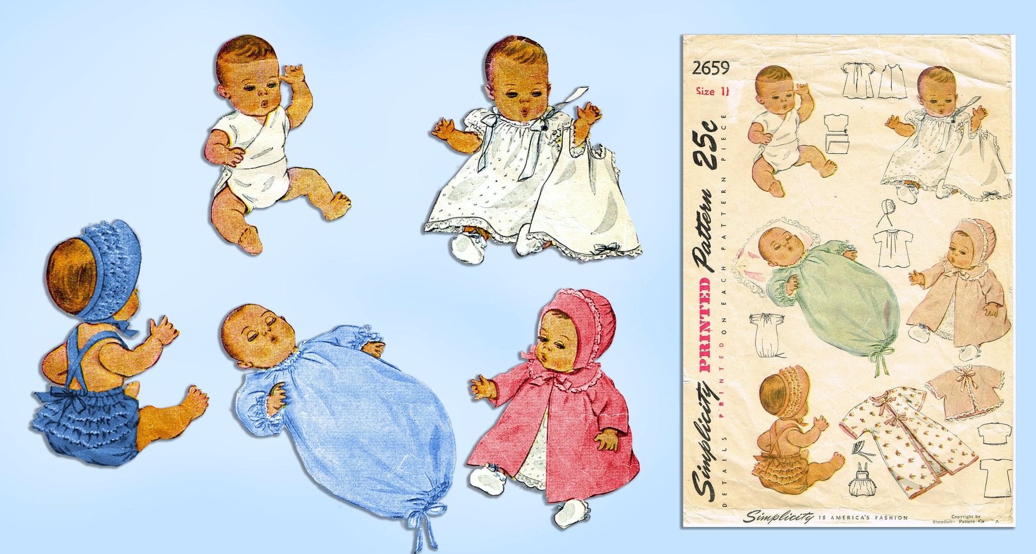 1992 Simplicity Crafts #8099 Baby Doll Clothes Pattern, Size A