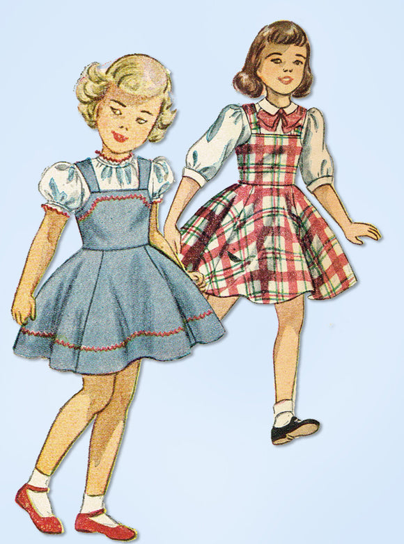 1940s Vintage Simplicity Sewing Pattern 2715 Toddler Girls Jumper Dress Size 4