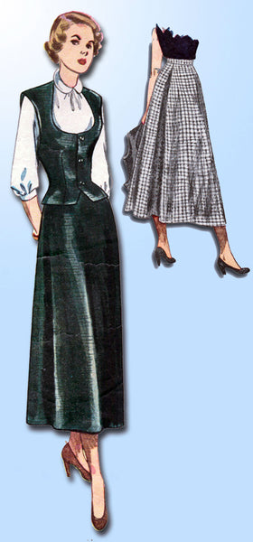 Simplicity 2757: 1940s Misses Skirt & Weskit Sz 32 B Vintage Sewing Pattern - Vintage4me2