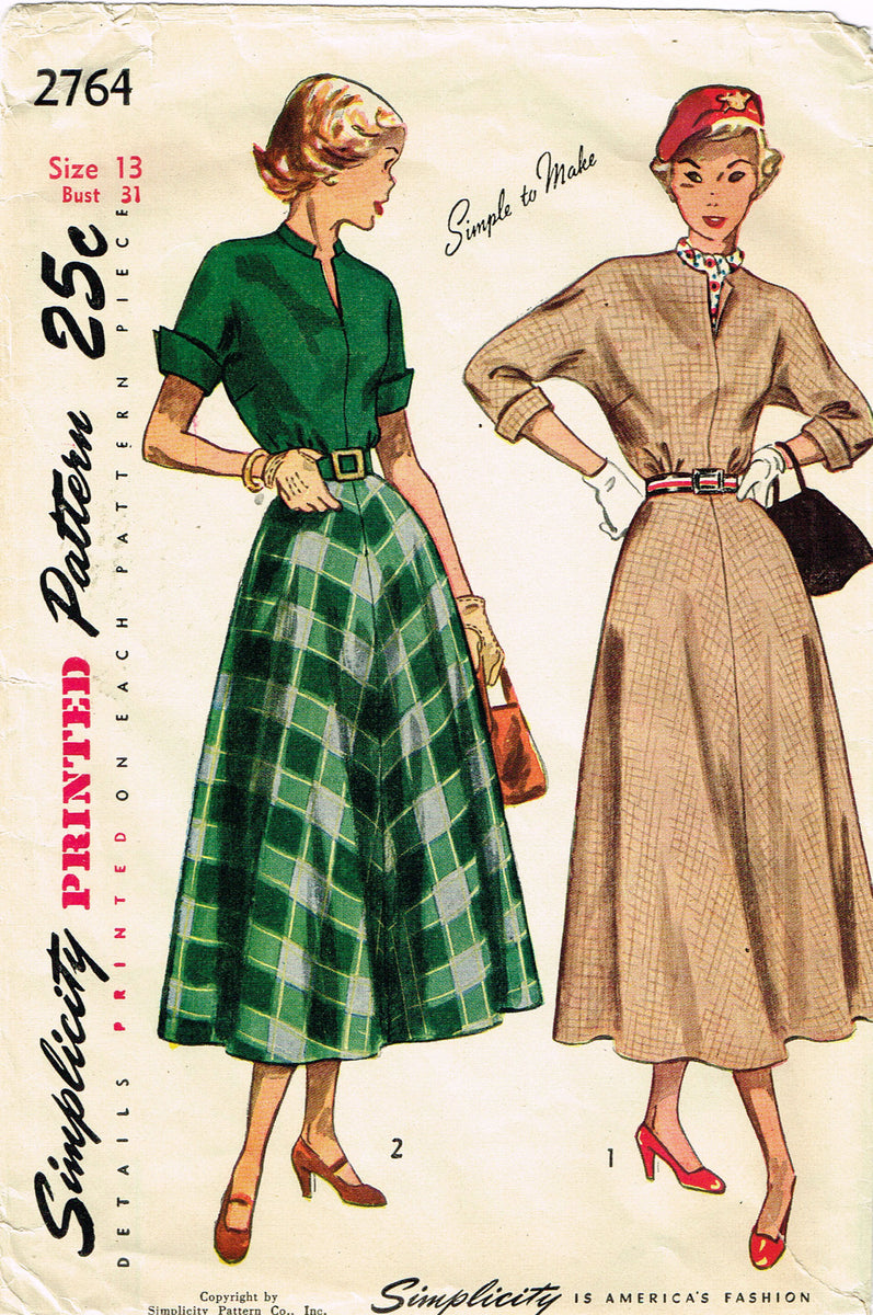 1940s Original Vintage Simplicity Pattern 2764 Misses Easy Dress 31B ...