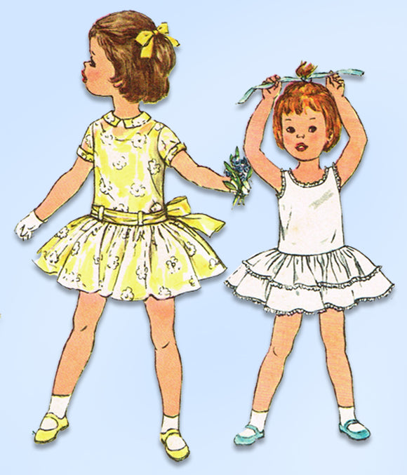 1950s VTG Simplicity Sewing Pattern 2788 Uncut Toddler Girls Dress & Slip Sz 2