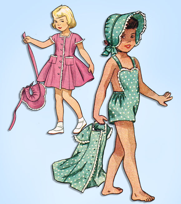 1940s Original Vintage Simplicity Pattern 2890 Baby Girls Sun Suit & Bonnet Sz 1