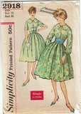 Simplicity 2918: 1950s Easy Misses Shirtwaist Dress 38 B Vintage Sewing Pattern