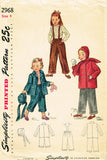 1940s Vintage Simplicity Sewing Pattern 2968 Toddler Girls Winter Pants Suit Sz4