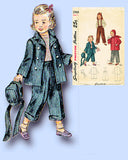 1940s Vintage Simplicity Sewing Pattern 2968 Toddler Girls Winter Pants Suit Sz4