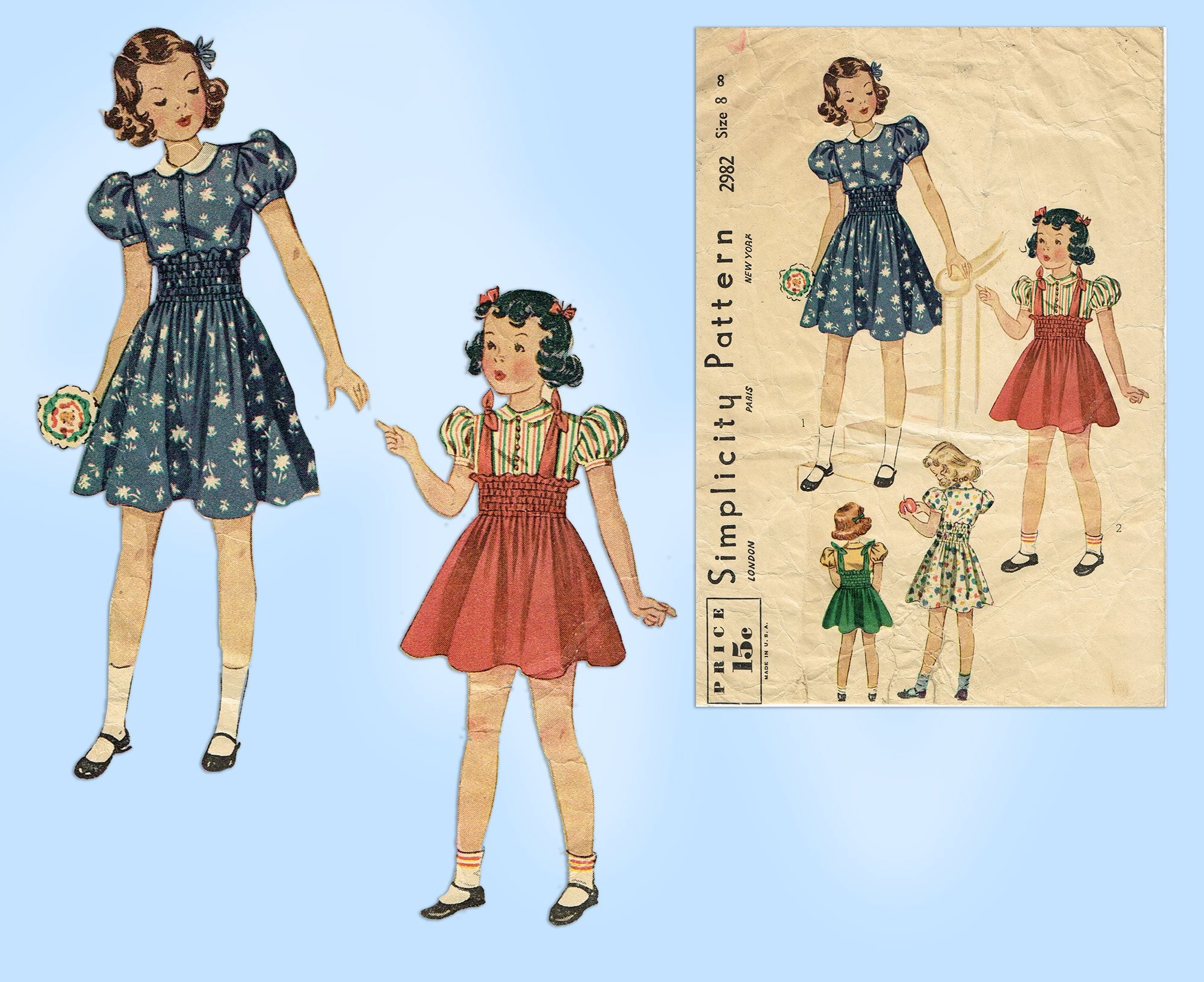 1930s Vintage Simplicity Sewing Pattern 2982 Girls Shirred Jumper Sz 8 Vintage4me2