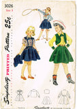 1940s Vintage Simplicity Sewing Pattern 3026 Toddler Girls 3 Pc Western Suit Sz3