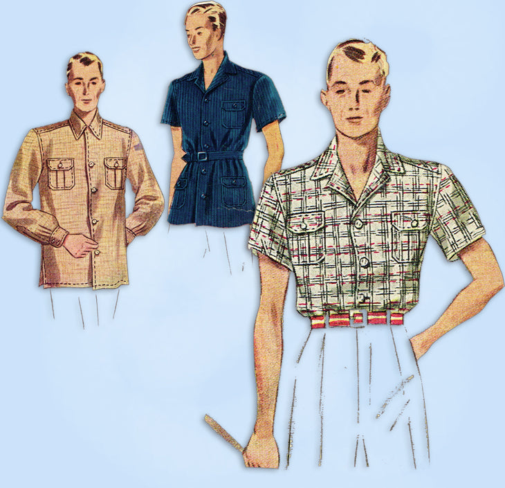 1930s Vintage Simplicity Sewing Pattern 3089 Men's Casual Shirt Sz SM ...