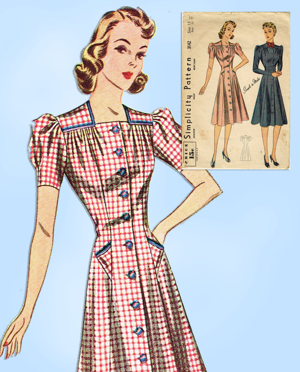 Simplicity 3142: 1940s Misses WWII Princess Dress 30B Vintage Pattern ...