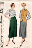 1950s VIntage Simplicity Sewing Pattern 3176 Uncut Misses Skirt and Blouse Sz 16