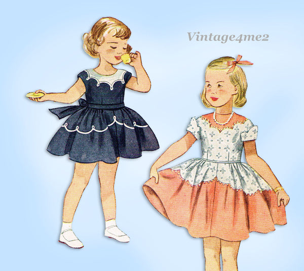 1950s Vintage Simplicity Sewing Pattern 3179 Toddler Girls Party Dress Size 5