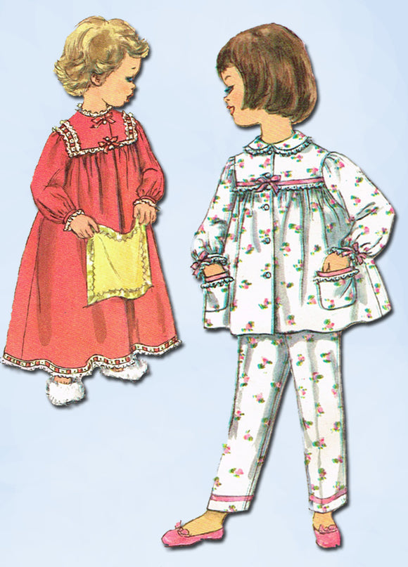 1950s Vintage Simplicity Sewing Pattern 3243 Toddler Girls Nightgown Size 4