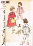 1950s Vintage Simplicity Sewing Pattern 3243 Toddler Girls Nightgown & Pjs Sz 3