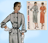 Simplicity 3308: 1950s Stylish Misses Coat Dress Sz 37 B Vintage Sewing Pattern